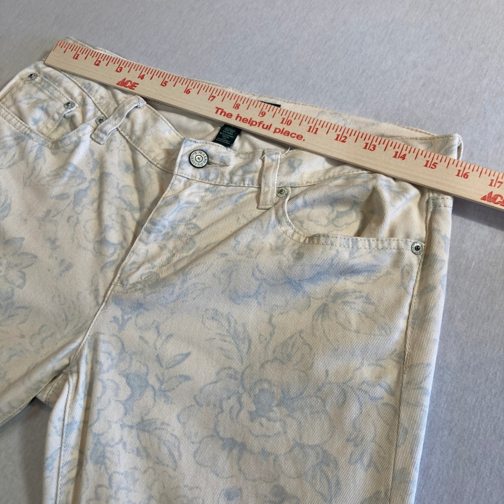 Lauren Ralph Jeans Women 8 Cream Blue Floral Print Straight Leg Stretch Flex - Picture 5 of 14